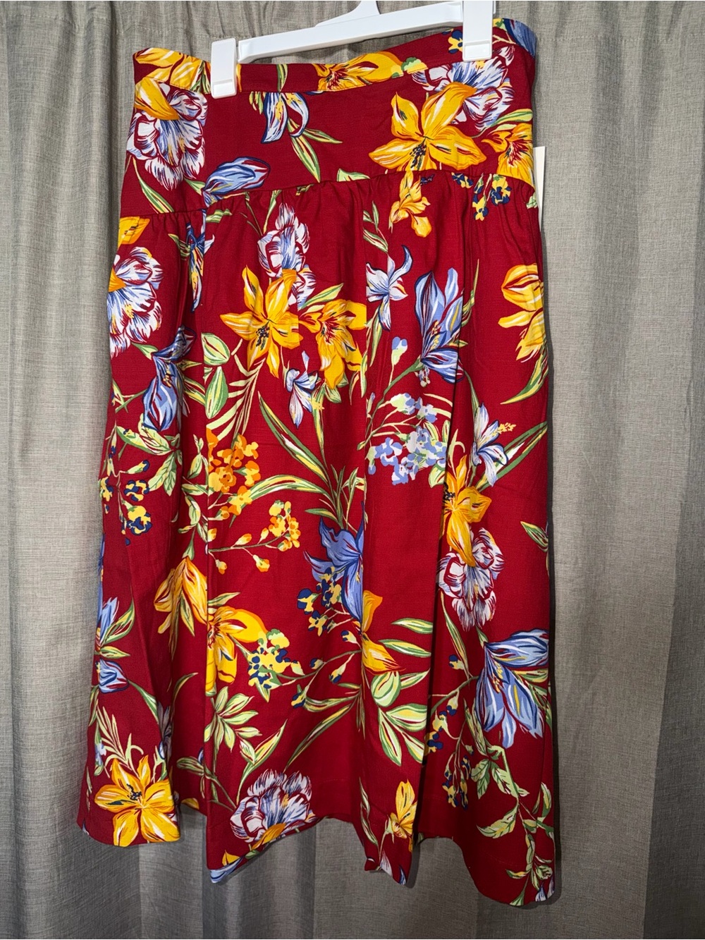 a new day Red Floral Maxi Skirt with Yellow & Blue Blooms